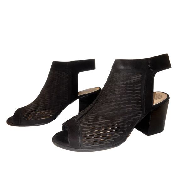 Vince Camuto Womens Sz 10.5M Black Suede Lavette Perforated Peep Toe Pumps Boots - Picture 5 of 9